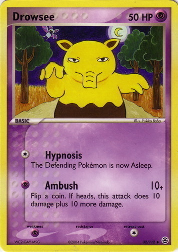 worn-bends 1st edition Pokemon DROWZEE Card BASE Set 49/102 First ed PLAYED PL 