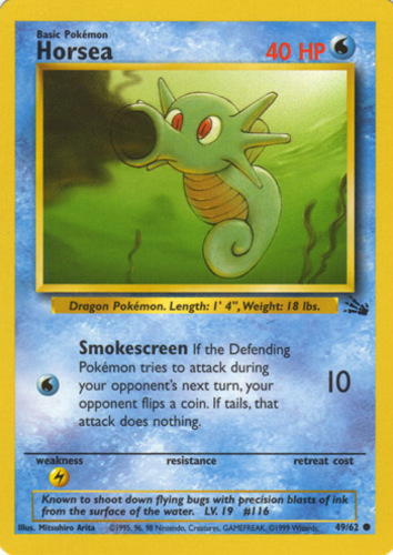 1999 1st Generation, 49/62 common Horsea Pokemon Cards