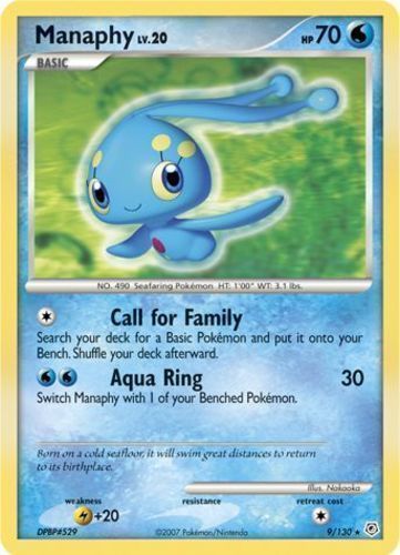 1x Manaphy 9/130 "Stamped" Diamond & Pearl Reverse Holo  Ex-VG