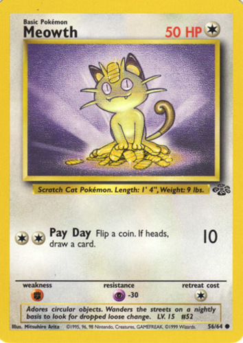 Base Set 2-80/130 Common Pokemon Card MEOWTH Unlimited Edition NM