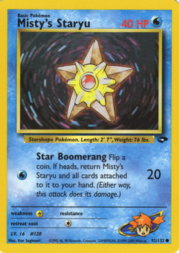 Sleeve 90/132 NM Misty’s Staryu 1st Edition Gym Heroes Common Pokemon Card