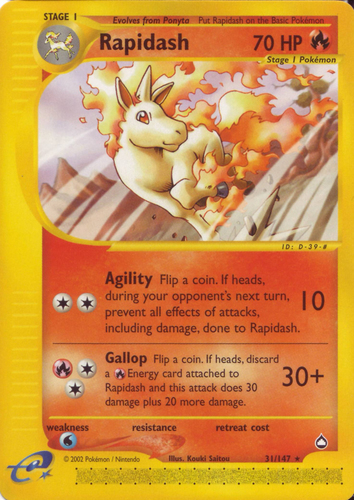 44/62 Pokemon Card. Rapidash Jungle VG 