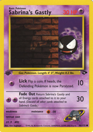 Pokemon 1st Edition Gym Heroes Sabrina's Gastly Common 93/132 NEAR MINT NM 